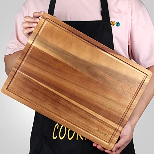 Ayiaren Solid Acacia Wood Cutting Boards for Kitchen Decor Wooden Charcuterie Board Meat Cheese Boards Butcher Block Pizza Bread Serving Board Hardwood Chopping Board Non Toxic Teak Small Cutting Boards - Image 5