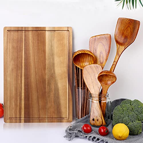 Ayiaren Solid Acacia Wood Cutting Boards for Kitchen Decor Wooden Charcuterie Board Meat Cheese Boards Butcher Block Pizza Bread Serving Board Hardwood Chopping Board Non Toxic Teak Small Cutting Boards - Image 4
