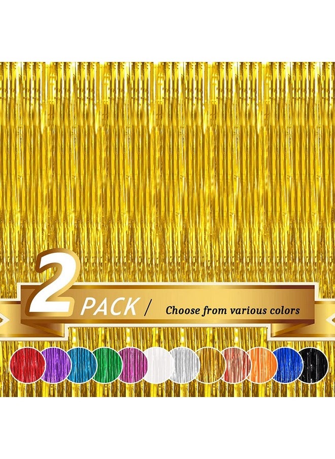 Propsicle - Propsicle blackout 2 Pcs 3ftx6ft Golden Foil Curtains Birthday Decoration for Boys Girls, Anniversary, Bachelorette, Baby Shower, Shimmer Backdrop Golden Foil Fringe Tinsel Curtain - Pack of 2 - Image 1