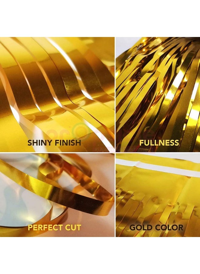 Propsicle - Propsicle blackout 2 Pcs 3ftx6ft Golden Foil Curtains Birthday Decoration for Boys Girls, Anniversary, Bachelorette, Baby Shower, Shimmer Backdrop Golden Foil Fringe Tinsel Curtain - Pack of 2 - Image 1