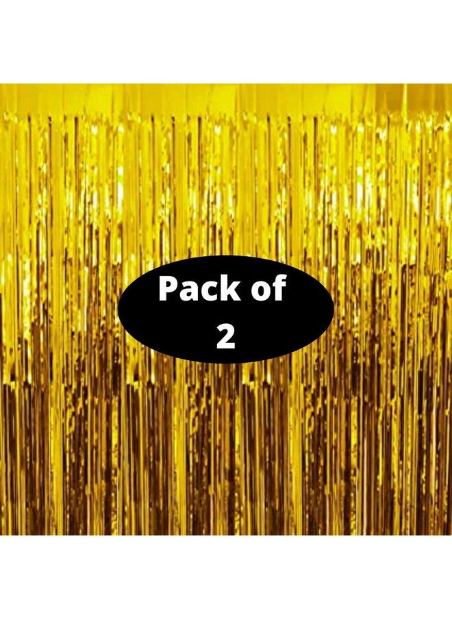 Propsicle - Propsicle blackout 2 Pcs 3ftx6ft Golden Foil Curtains Birthday Decoration for Boys Girls, Anniversary, Bachelorette, Baby Shower, Shimmer Backdrop Golden Foil Fringe Tinsel Curtain - Pack of 2 - Image 1