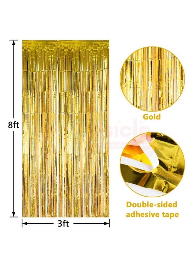 Propsicle - Propsicle blackout 2 Pcs 3ftx6ft Golden Foil Curtains Birthday Decoration for Boys Girls, Anniversary, Bachelorette, Baby Shower, Shimmer Backdrop Golden Foil Fringe Tinsel Curtain - Pack of 2 - Image 1