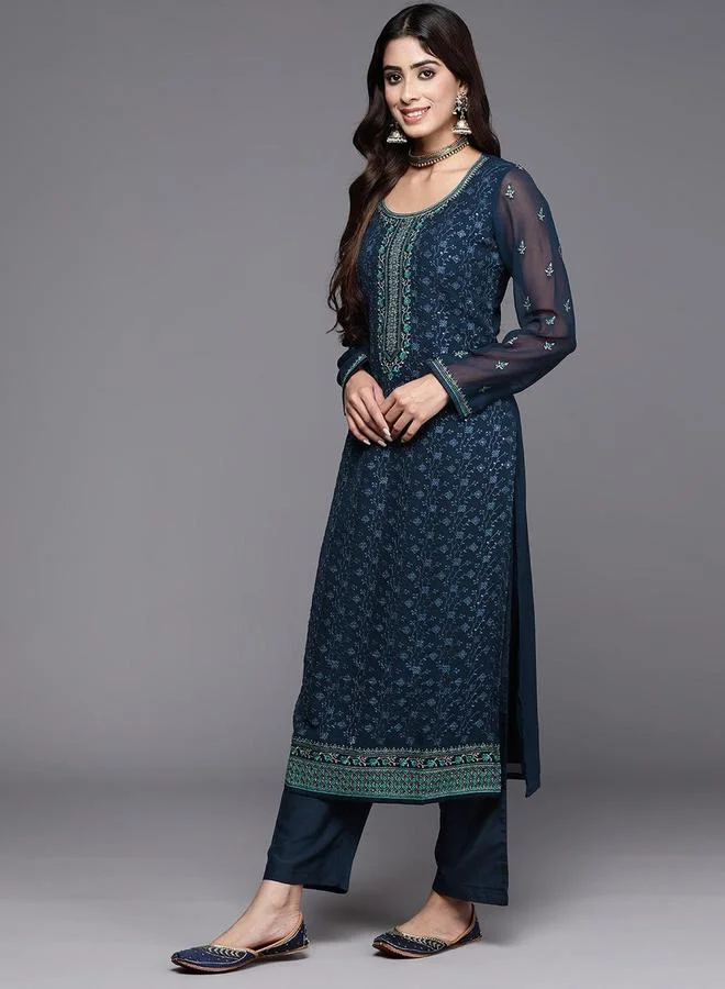 Libas Libas Embroidered Kurta and Mid Rise Trouser with Dupatta Set