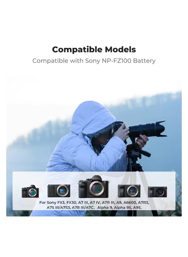 كيه آند إف كونسبت شاحن K&F CONCEPT NP-FZ100 ثنائي البطاريات المحمول بقوة 18 واط لكاميرات سوني A7iii و A7iv و A7C و FX3 و FX30 و A9 و A6600 و A6700 و ZV-E10ii - Image 3