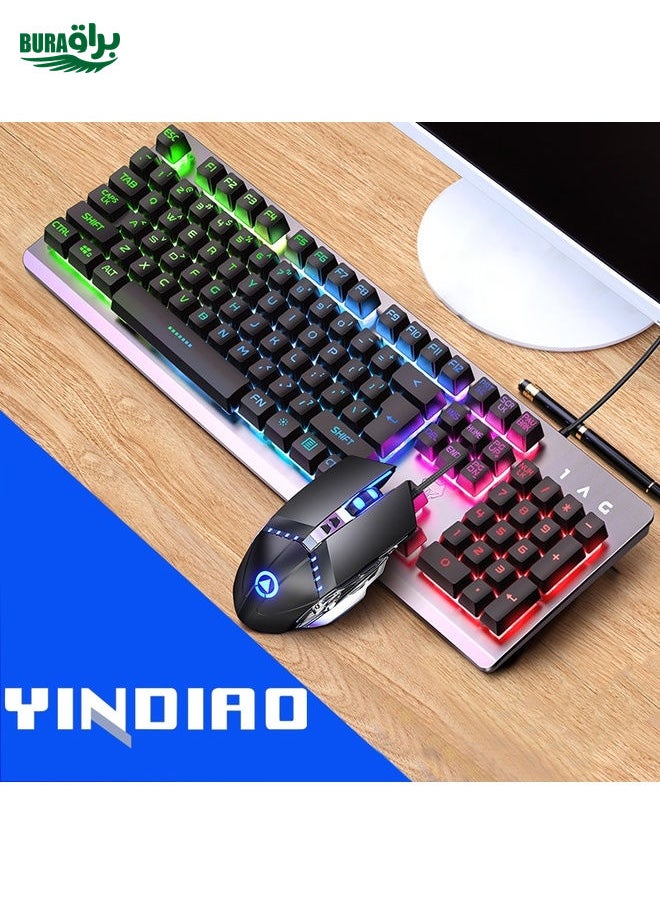 BURAQ YINDIAO K002 USB Wired Mechanical Feel RGB Backlight Keyboard + Optical Silent Mouse Set(Black)  - Image 1