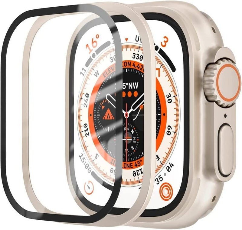 AWH Apple Watch Ultra 49mm 1+1 Pack Screen Protector, Touch Sensitive, Waterproof, 9H Tempered Glass + Stainless Steel Frame - Image 1