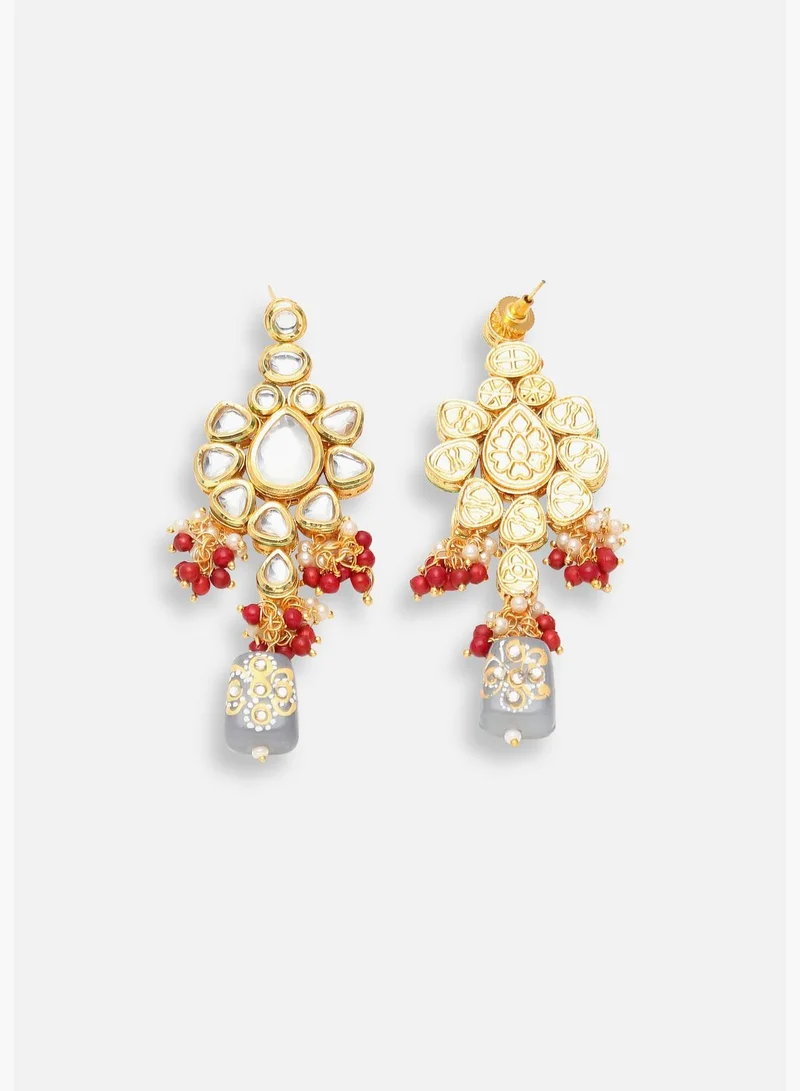 SOHI Gold Plated Designer Stone Party Necklace, Earrings and Maang Tikka Set For Women