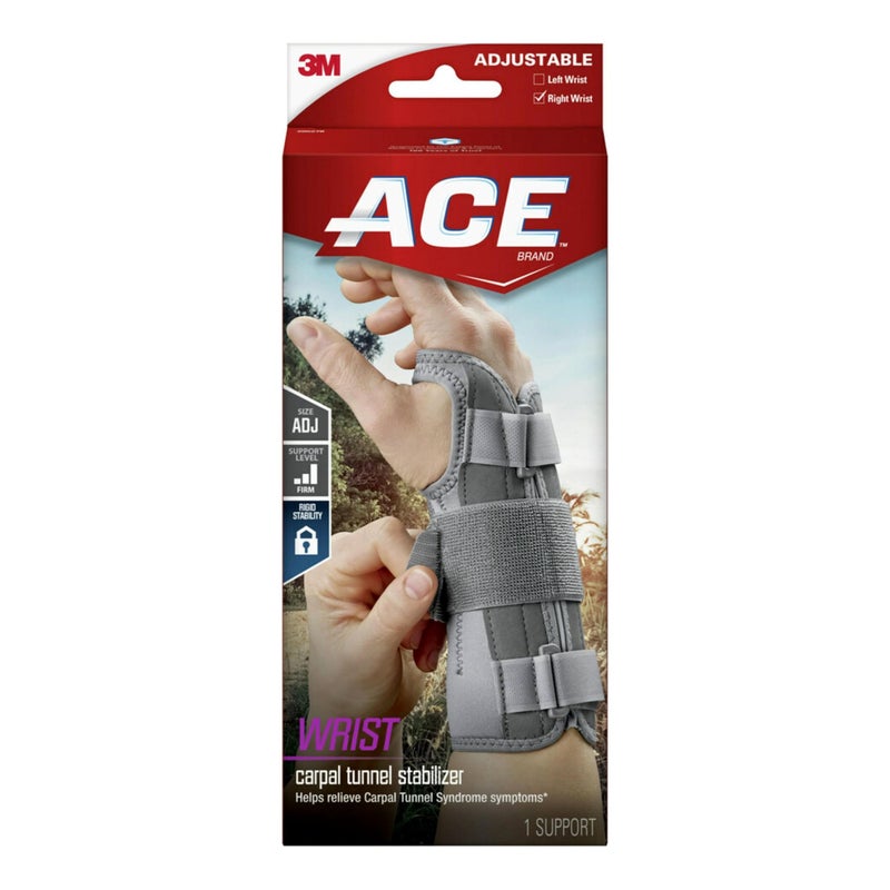 ACE Brand Carpal Tunnel Wrist Stabilizer, Wrist Support for Carpal Tunnel, Adjustable Wrist Brace with Memory Foam Palm, One Size Fits Most - Image 1
