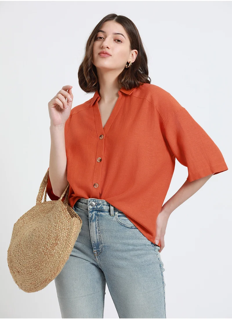 دينيس لينغو Rust Shirt for Women - Regular Fit, Trendy