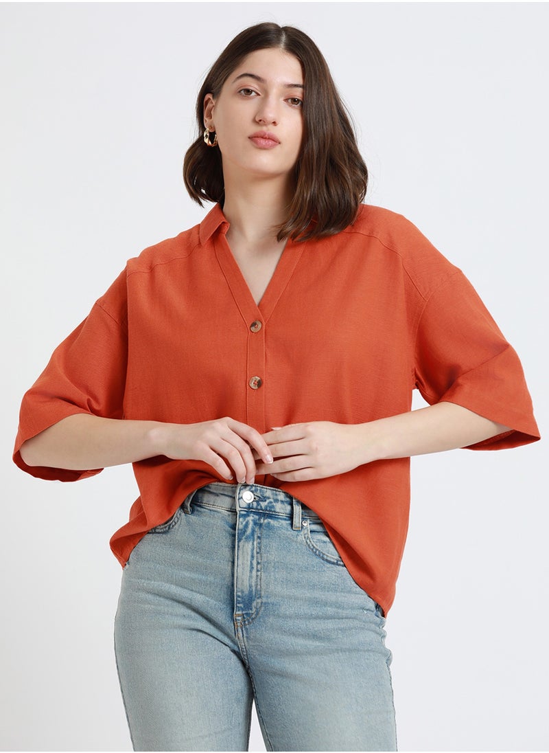 Dennis Lingo Rust Shirt for Women - Regular Fit, Trendy  - Image 2