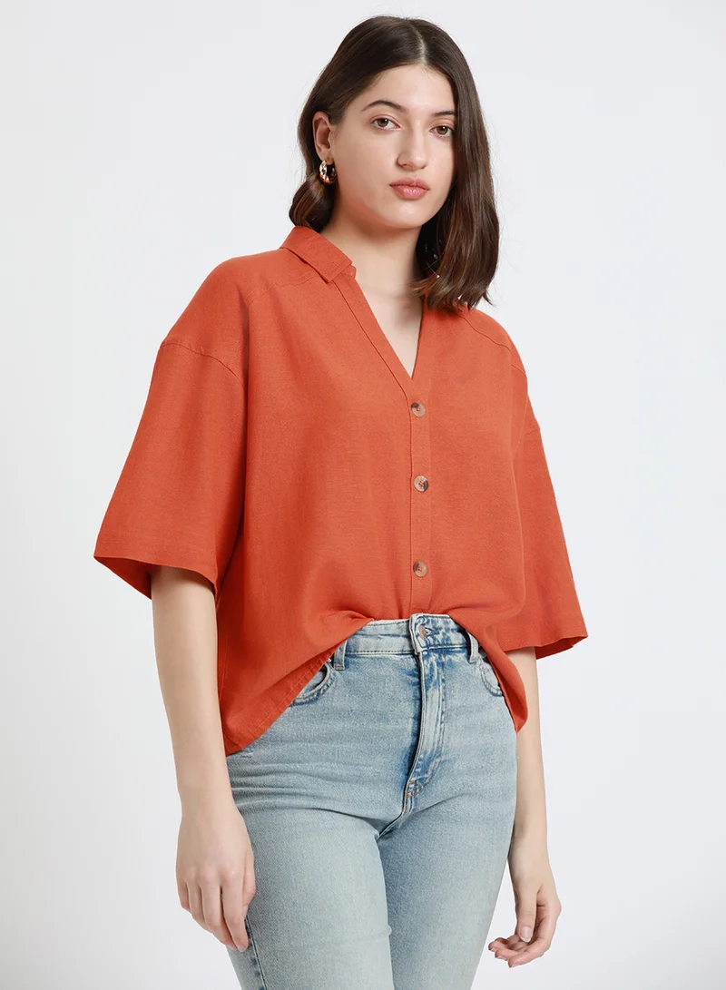 Dennis Lingo Rust Shirt for Women - Regular Fit, Trendy