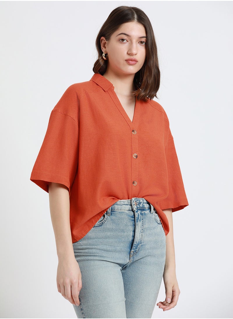 Dennis Lingo Rust Shirt for Women - Regular Fit, Trendy  - Image 3
