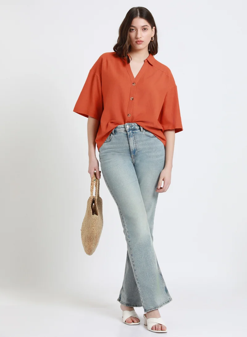 Dennis Lingo Rust Shirt for Women - Regular Fit, Trendy