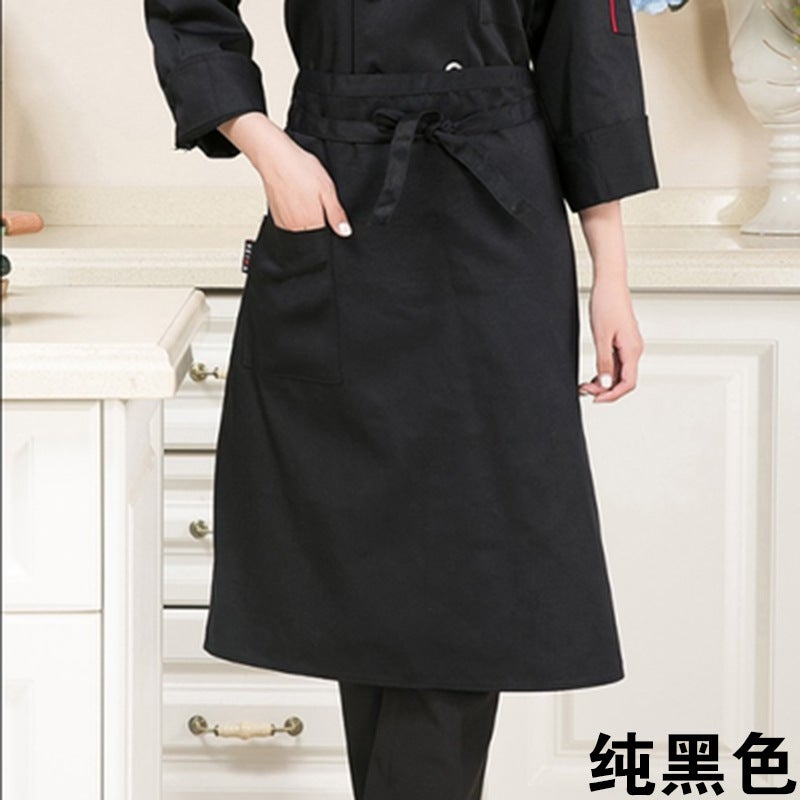 Chef Apron Mens Half-length Hotel Restaurant Restaurant Kitchen Kitchen Special White Waterproof Oil-proof Neck Neck Womens Neck Black cotton half thick 