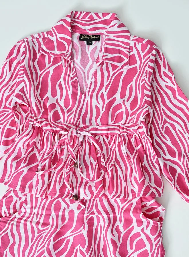 BELLA MODA Bella Moda All-Over Print Collared Blouse and Pants Co-Ords Set