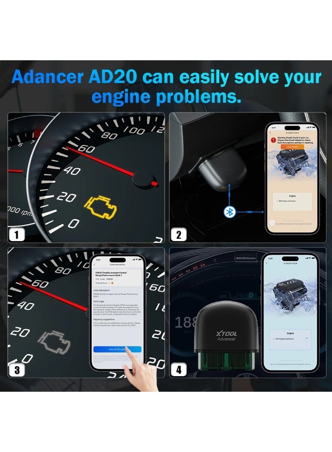 XTOOL XTOOL Advancer AD20 OBD2 Scanner Check Engine Light Diagnostic Scan Tool for iPhone/Android, OBDII Scanner for Car, Mode 6, Live Data, Freeze Frame, Performance/Voltage Test - Image 5