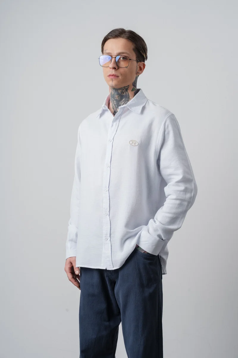 RESPIRE Men's R Embroidered Long-Sleeve Muslin Oversize Shirt White