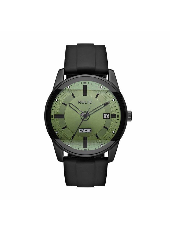 Relic by Fossil Men's Everet Three-Hand Day Date Black Alloy Metal and Black Silicone Band Watch (Model: ZR12227) - Image 1