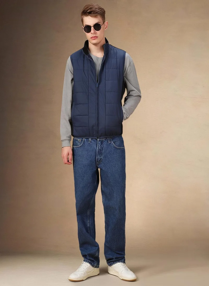 Dennis Lingo Men's Navy 100% Polyester Solid Regular Fit Jacket