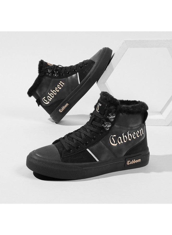 Cabbeen Winter New High-top Warm Cotton Shoes Retro Fleece Casual Men's Shoes Versatile Trendy Skate Shoes - Image 5