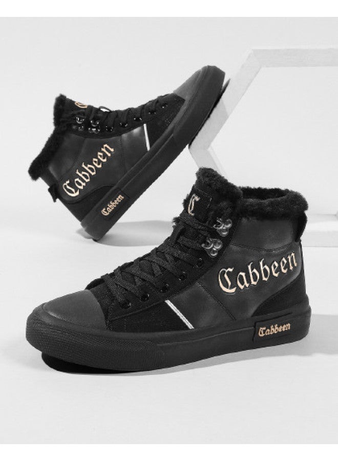 Cabbeen Winter New High-top Warm Cotton Shoes Retro Fleece Casual Men's Shoes Versatile Trendy Skate Shoes - Image 1