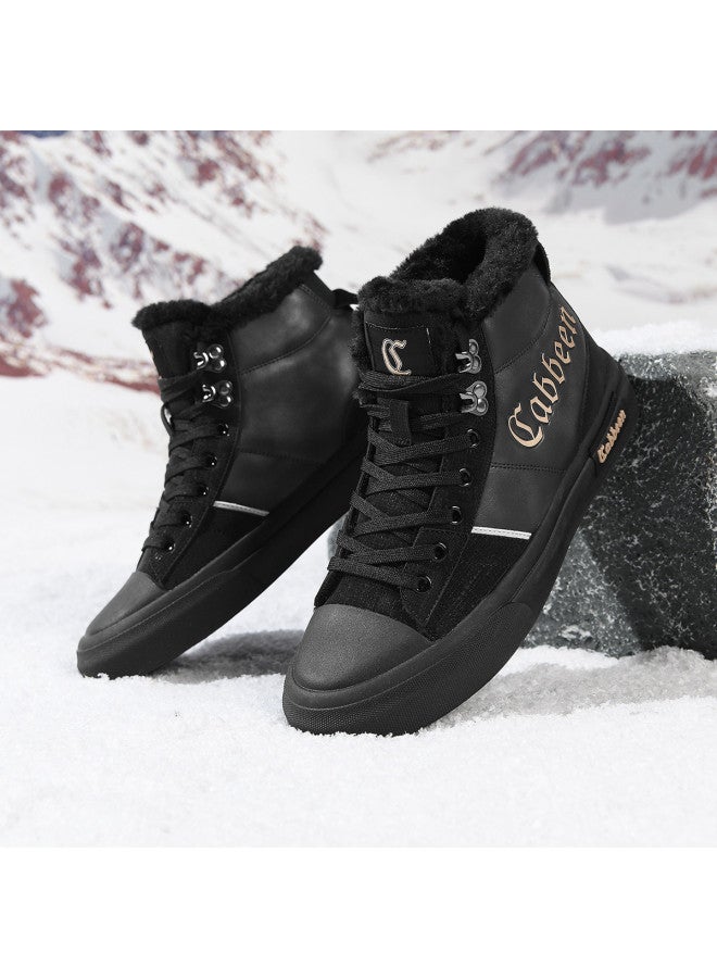 Cabbeen Winter New High-top Warm Cotton Shoes Retro Fleece Casual Men's Shoes Versatile Trendy Skate Shoes - Image 4