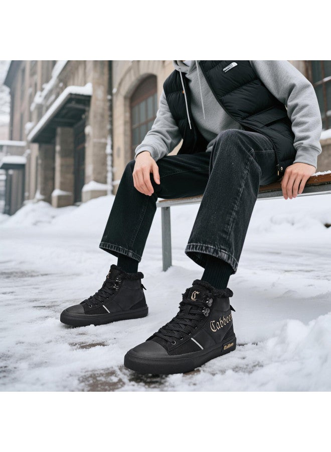 Cabbeen Winter New High-top Warm Cotton Shoes Retro Fleece Casual Men's Shoes Versatile Trendy Skate Shoes - Image 2