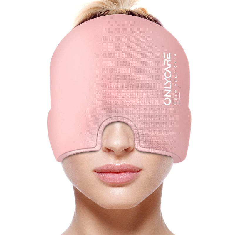 ONLYCARE Migraine Relief Cap, Upgraded Odorless Migraine Ice Head Wrap, Headache Relief Hat for Migraine, Slight-Pink - Image 1
