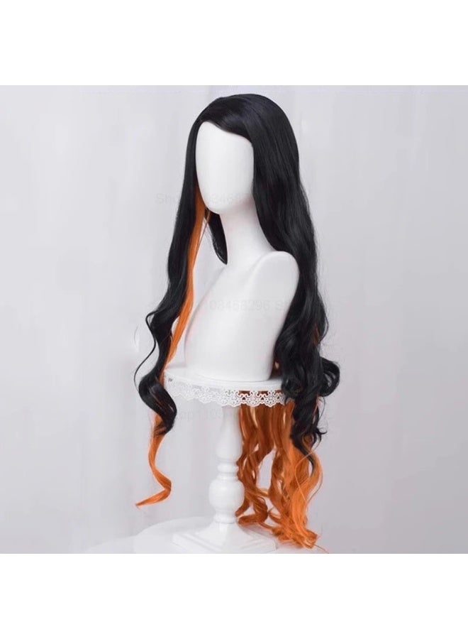 general Kamado Nezuko black Gradient orange Long Curly Hair Demon Slayer cosplay cosplay wig - Image 2