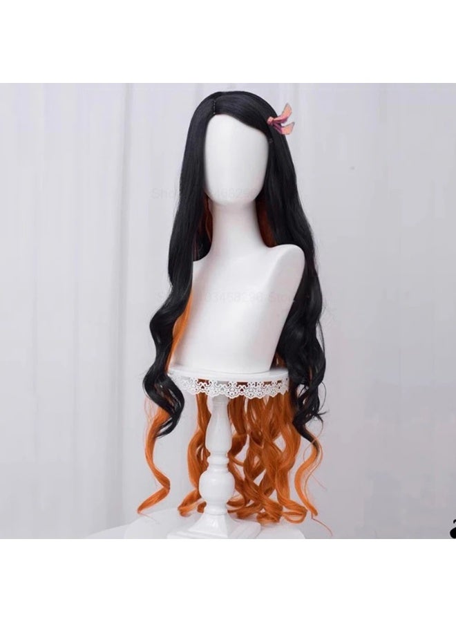 general Kamado Nezuko black Gradient orange Long Curly Hair Demon Slayer cosplay cosplay wig - Image 1