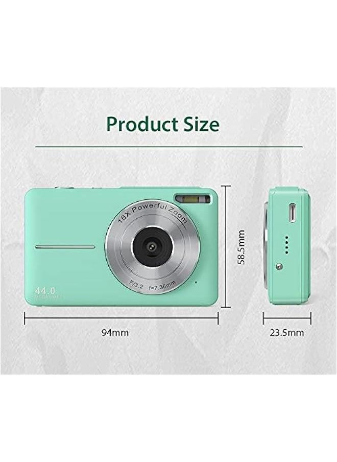KHAJUL High Definition Mini Camera, FHD 1080P Kids Camera, 44MP Point and Shoot Digital Cameras with 32GB Memory Card and Batteries, 16X Zoom, Lanyard, Compact Size Camera, Gift for Boys/Girls (Green)  - Image 2