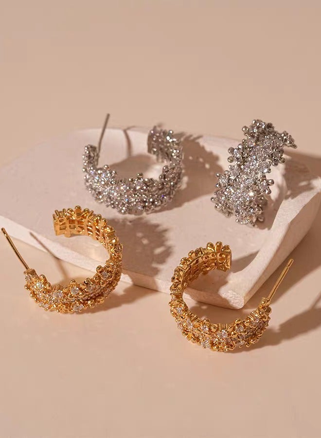 Gold / Silver Crescent Zirconia Earrings – Luxury Elegant Moon-Inspired Statement Jewelry for Women - Image 4