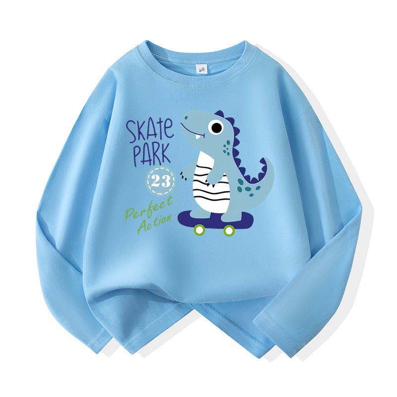 Fashionable Brand Kidsren's Long-Sleeved T-Shirt 2025 Spring & Fall Clothing for Boys and Older Boys, Stylish Cartoon Tops, Pure Cotton Bottoming Shirts - Image 1