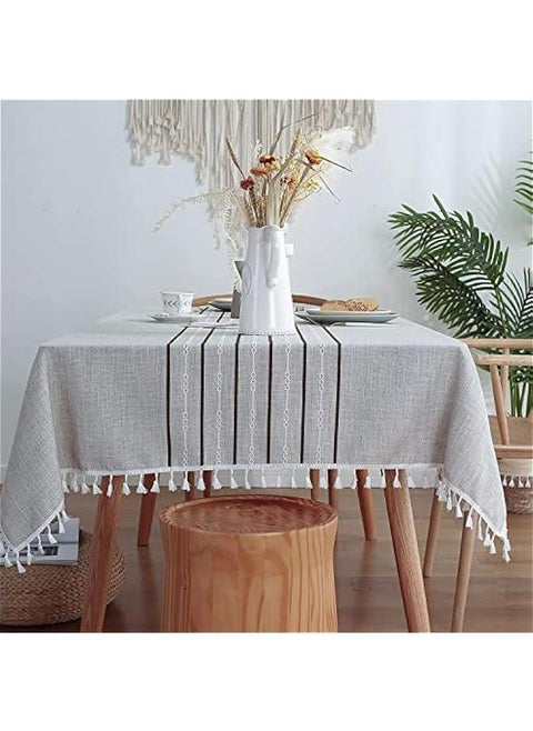 Table Cloth Rectangle Table, Stylish Dining Farmhouse Linen Tablecloth Nappe Kitchen & Table Linens, Elegant Waterproof Table Cover, Table Cloths Rectangular (Stripes01-Grey, 4-6 Seats)