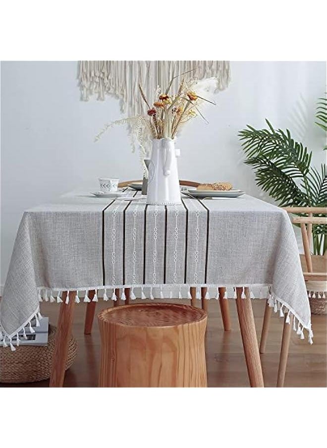 Generic - Table Cloth Rectangle Table, Stylish Dining Farmhouse Linen Tablecloth Nappe Kitchen & Table Linens, Elegant Waterproof Table Cover, Table Cloths Rectangular (Stripes01-Grey, 4-6 Seats) - Image 1