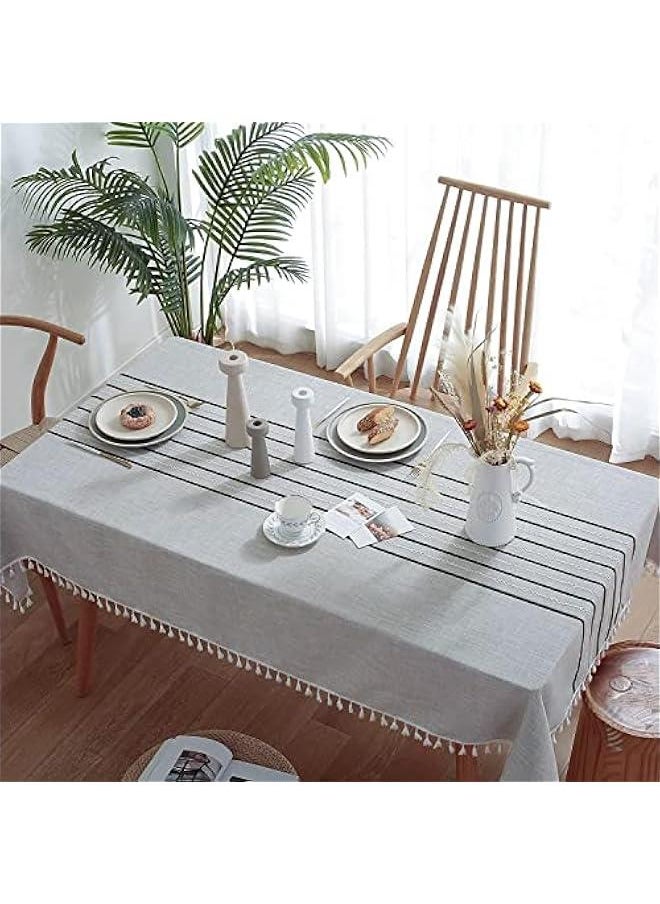 Generic - Table Cloth Rectangle Table, Stylish Dining Farmhouse Linen Tablecloth Nappe Kitchen & Table Linens, Elegant Waterproof Table Cover, Table Cloths Rectangular (Stripes01-Grey, 4-6 Seats) - Image 1