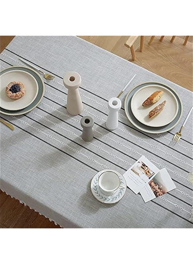 Generic - Table Cloth Rectangle Table, Stylish Dining Farmhouse Linen Tablecloth Nappe Kitchen & Table Linens, Elegant Waterproof Table Cover, Table Cloths Rectangular (Stripes01-Grey, 4-6 Seats) - Image 1