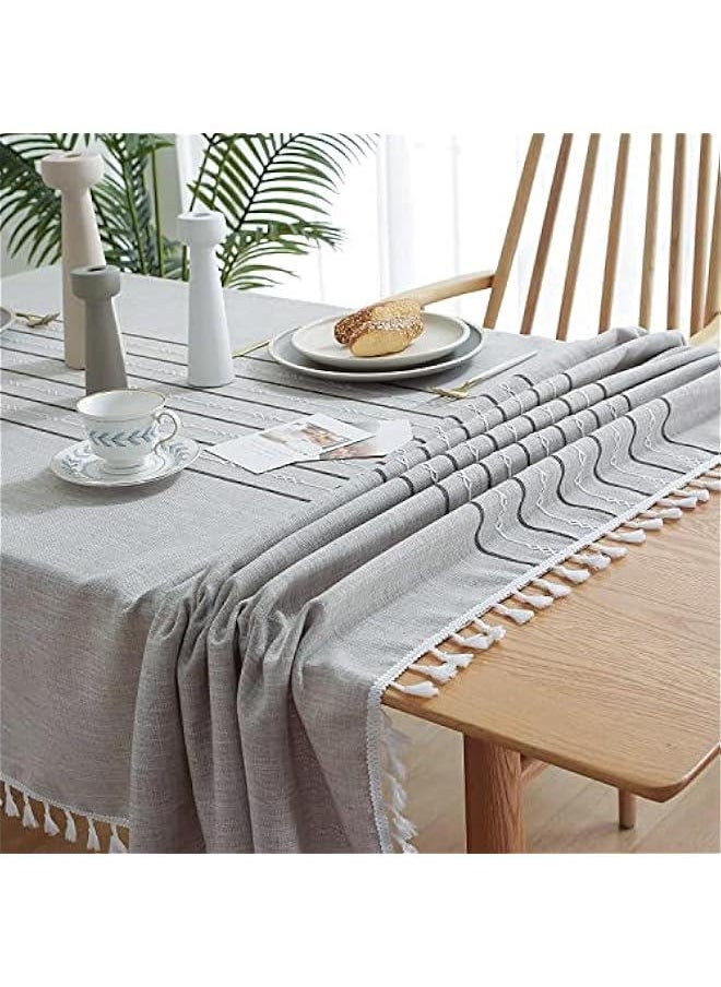 Generic - Table Cloth Rectangle Table, Stylish Dining Farmhouse Linen Tablecloth Nappe Kitchen & Table Linens, Elegant Waterproof Table Cover, Table Cloths Rectangular (Stripes01-Grey, 4-6 Seats) - Image 1