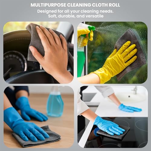 VOOY Reusable Microfiber Cleaning Cloth Roll – 20 Perforated Sheets (25x25cm) | Washable, Super Absorbent & Lint-Free | Eco-Friendly Dish Towels for Kitchen, Car, & Home Surfaces (Grey) - Image 4