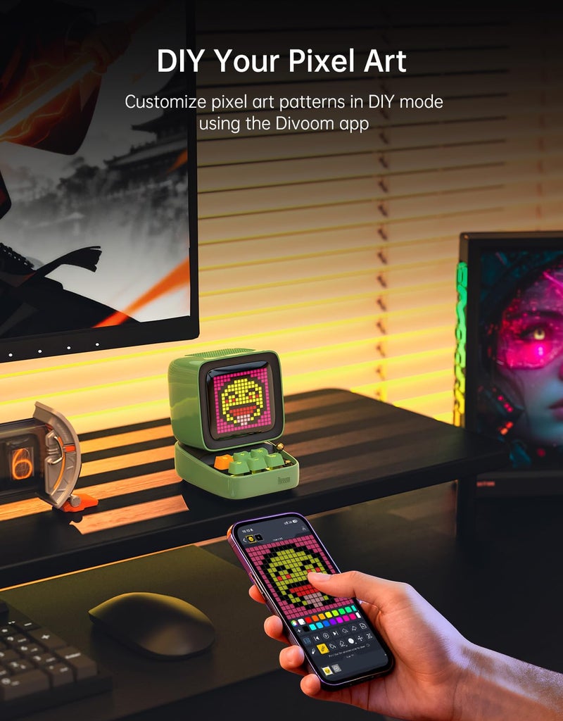 Divoom Ditoo Pro Retro Pixel Art Game Bluetooth Speaker with 16X16 LED App Controlled Front Screen (Green) - Image 4