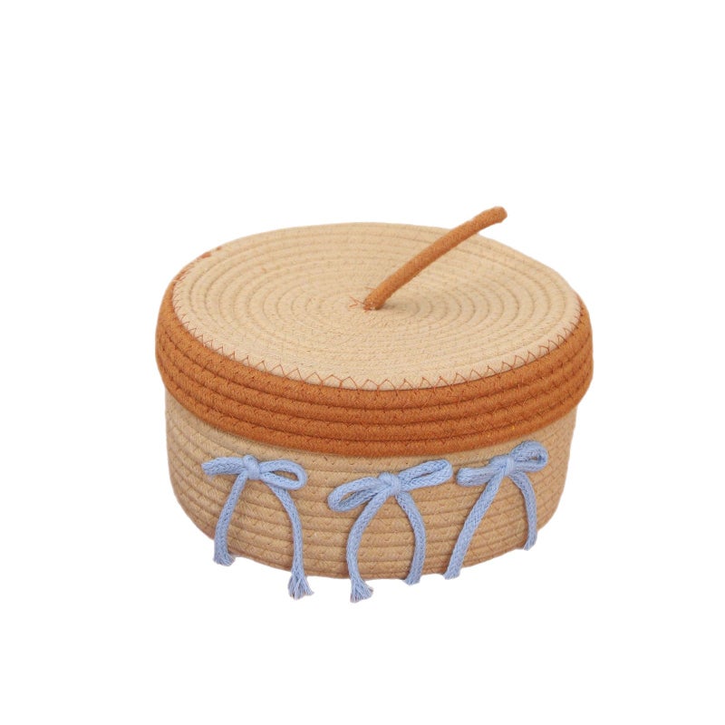 Cute Cotton Rope Woven Storage Basket with Lid - Image 5