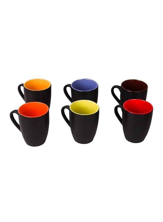 Anwaliya Matte Black Finish Ceramic Coffee Mug Set of 4 (280ml) Handcrafted Design Tea Cups Stackable, Chip Resistant, Large Serving Green Tea Cups, Multicolor Inside (Inner Color May Vary) - Image 5