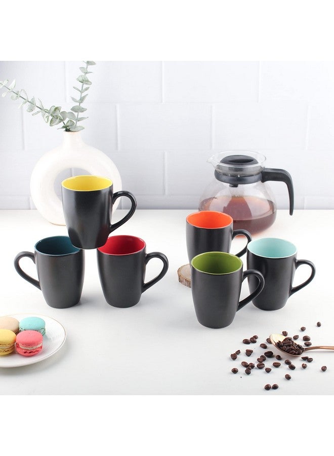 Anwaliya Matte Black Finish Ceramic Coffee Mug Set of 4 (280ml) Handcrafted Design Tea Cups Stackable, Chip Resistant, Large Serving Green Tea Cups, Multicolor Inside (Inner Color May Vary) - Image 4