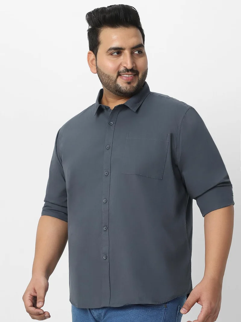 Urbano Fashion  Urbano Plus Men's Dark Grey Cotton Full Sleeve Regular Fit Casual Solid Shirt  | Best Price UAE