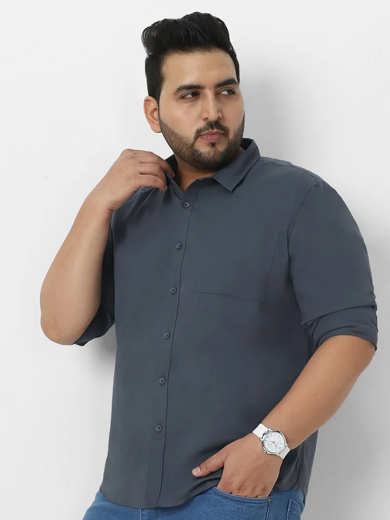 Urbano Plus Men's Dark Grey Cotton Full Sleeve Regular Fit Casual Solid Shirt