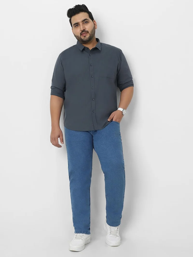 Urbano Fashion  Urbano Plus Men's Dark Grey Cotton Full Sleeve Regular Fit Casual Solid Shirt  | Best Price UAE