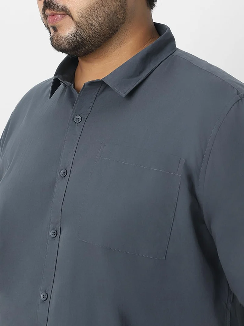 Urbano Fashion  Urbano Plus Men's Dark Grey Cotton Full Sleeve Regular Fit Casual Solid Shirt  | Best Price UAE