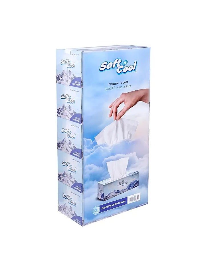 Soft n Cool Soft Facial Tissue, 2 Ply, 5X200'S 