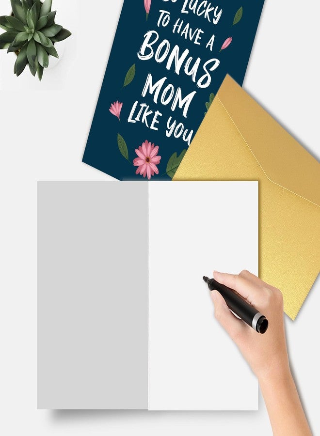 Goroar Bonus Mom Mother’s Day Card, Floral Mothers Day Card for Stepmom, Bonus Mom Thank You Card, So Lucky to Have a Bonus Mom Like You - Image 3