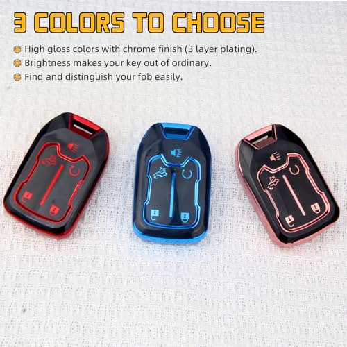 FT FUNTOR 5 Buttons Key Fob Cover with Leather Keychain for GMC, Premium TPU Case for Acadia, Tahoe, Terrain, Sierra, Silverado, 2500HD, 3500HD (Pink) - Image 3